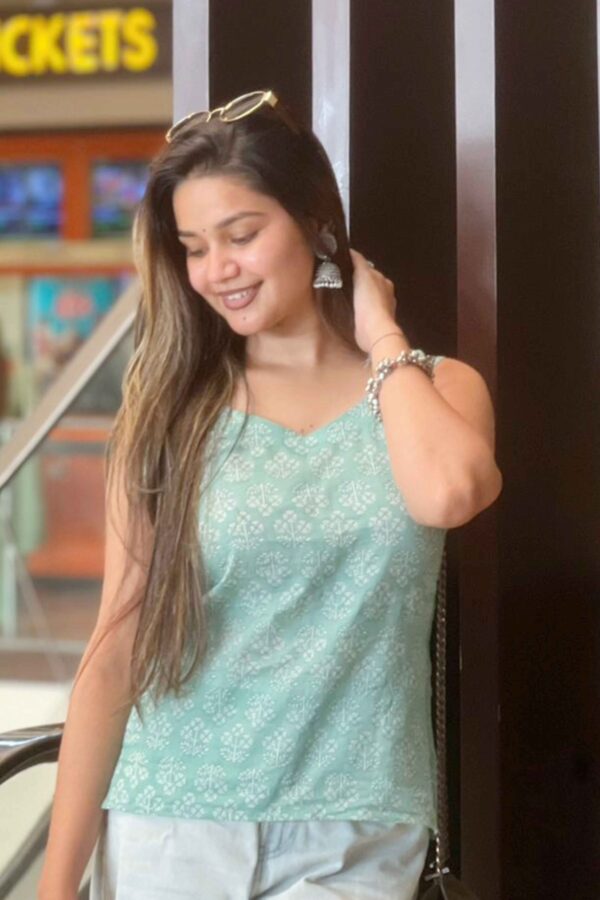 Pastel Green Kurti with Silver Motifs - Image 2
