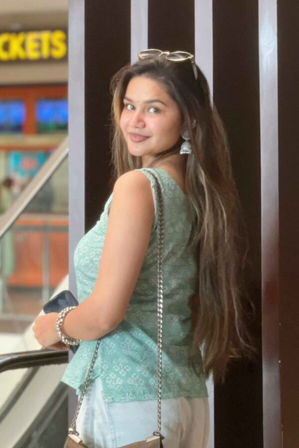 Pastel Green Kurti with Silver Motifs - Image 3