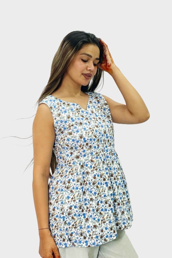 White Floral Printed Peplum - Image 3
