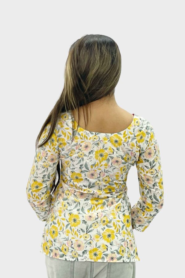 Yellow Floral Heart-Neck Kurti - Image 2