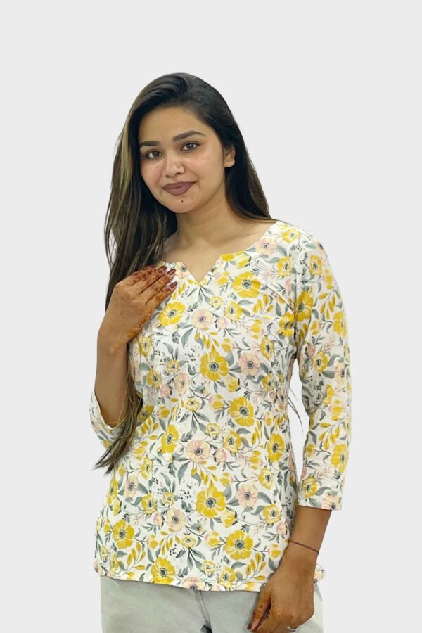 Yellow Floral Heart-Neck Kurti - Image 3
