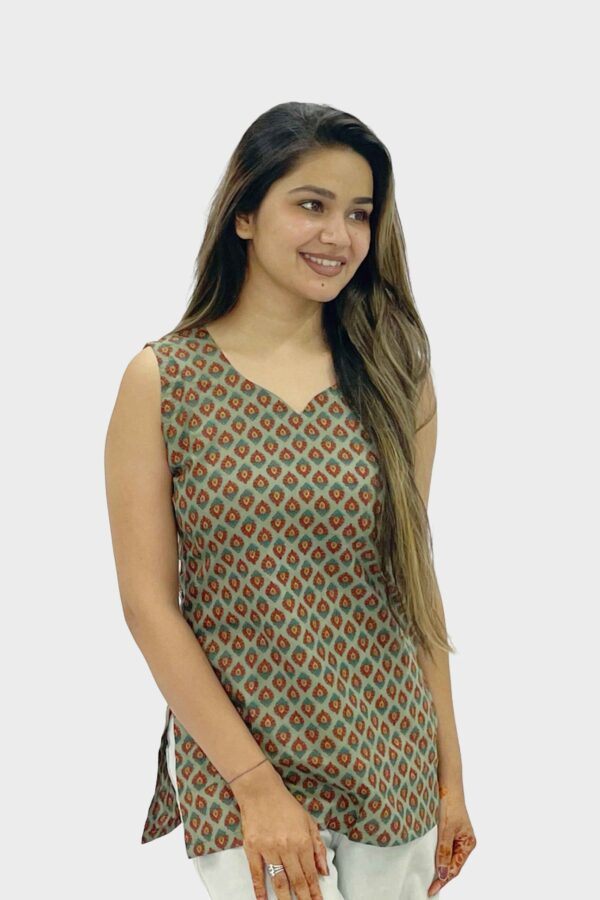 Olive Prism Cotton Kurti - Image 3