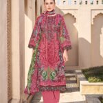 Pakistani print with fancy neck daman sleeves embroidery